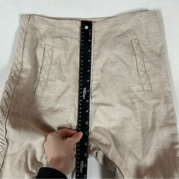 Jason Wu Wide Leg Linen Pants Womens 2 Beige High Rise Crop Braided Detail - Picture 9 of 12